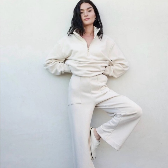 Mate The Label Organic Cotton Fleece Quarter Zip Sweatshirt Cream Pullover Med - Picture 14 of 16